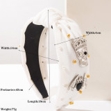 Gothic Skull Bat Rhinestone Pearl Knotted Wide Headband for Halloween