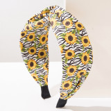 Boho Sunflower Leopard Zebra Print Wide Ruched Headband for Ladies
