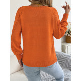 Crew Neck Cable Knit Long Sleeve Button‑Front Casual Cardigan