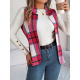 Plaid Lapel Sleeveless Open Front Casual Vest