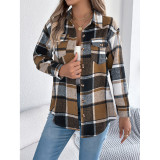 Women’s Lapel Collar Plaid Flannel Long Sleeve Button‑Down Casual Shirt