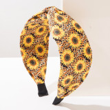 Boho Sunflower Leopard Zebra Print Wide Ruched Headband for Ladies