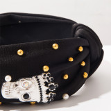 Gothic Skull Bat Rhinestone Pearl Knotted Wide Headband for Halloween