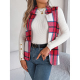 Plaid Lapel Sleeveless Open Front Casual Vest