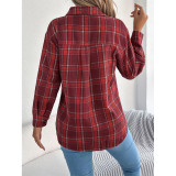Women’s Lapel Collar Plaid Flannel Long Sleeve Button‑Down Casual Shirt