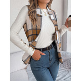 Plaid Lapel Sleeveless Open Front Casual Vest