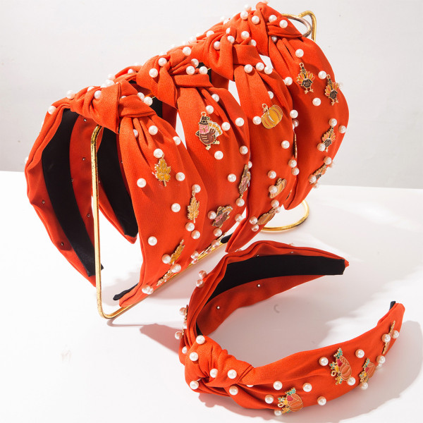 Thanksgiving Turkey Pearl Knotted Headband Women Fall Party Hair Accessory