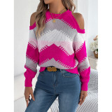 Cold‑Shoulder Geometric Color Block Knit Sweater
