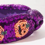 Halloween Glitter Sequin Pumpkin Knotted Headband Cosplay Party Hair Accessory