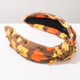Thanksgiving Autumn Knotted Headband Maple Leaf Turkey Print Rhinestone Fall Hair Band