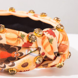 Thanksgiving Autumn Knotted Headband Maple Leaf Turkey Print Rhinestone Fall Hair Band