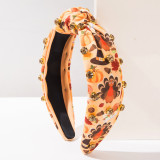 Thanksgiving Autumn Knotted Headband Maple Leaf Turkey Print Rhinestone Fall Hair Band