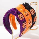 Halloween Glitter Sequin Pumpkin Knotted Headband Cosplay Party Hair Accessory