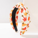 Thanksgiving Autumn Knotted Headband Maple Leaf Turkey Print Rhinestone Fall Hair Band