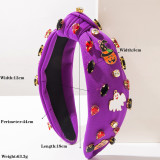 Halloween Rhinestone Knotted Headband Pumpkin Ghost Cosplay Party Hair Accessory