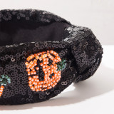 Halloween Glitter Sequin Pumpkin Knotted Headband Cosplay Party Hair Accessory
