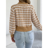 Women Plaid Cropped Knit Cardigan