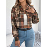Cropped Plaid Shacket Long Sleeve Button‑Down Flannel Crop Jacket