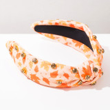 Thanksgiving Autumn Knotted Headband Maple Leaf Turkey Print Rhinestone Fall Hair Band