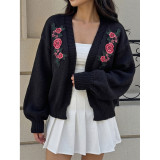 Floral Embroidery Cropped Knit Cardigan