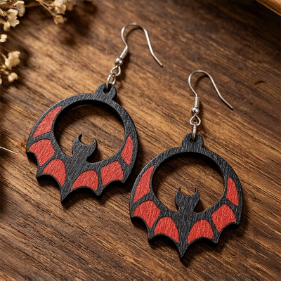 Halloween Bat Wooden Dangle Earrings