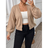 Women Open‑Front Puff Sleeve Cropped Knit Cardigan