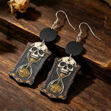 Halloween Skull Hourglass Wooden Earrings