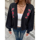 Floral Embroidery Cropped Knit Cardigan