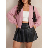Women Open‑Front Puff Sleeve Cropped Knit Cardigan