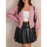Women Open‑Front Puff Sleeve Cropped Knit Cardigan