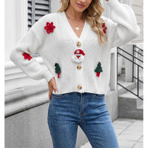 Christmas Santa X‑mas Tree Crochet Patch Cropped Cardigan