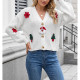 Christmas Santa X‑mas Tree Crochet Patch Cropped Cardigan