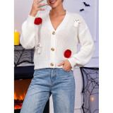 Halloween Ghost Pumpkin Crochet Patch Cropped Cardigan