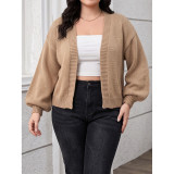 Women Open‑Front Puff Sleeve Cropped Knit Cardigan