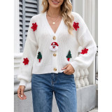 Christmas Santa X‑mas Tree Crochet Patch Cropped Cardigan