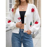 Christmas Santa X‑mas Tree Crochet Patch Cropped Cardigan