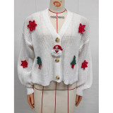 Christmas Santa X‑mas Tree Crochet Patch Cropped Cardigan