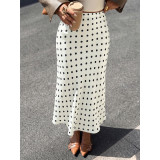 Women Polka Dot Satin Mermaid Midi Skirt High Waist Elegant Casual Long Skirt