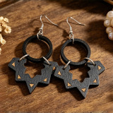 Halloween Bat Wooden Hoop Dangle Earrings
