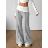 Fold‑Over Waist Wide Leg Sweatpants Soft Casual Loose Loungewear Trousers