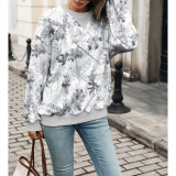 Camo Print Mock V‑Neck Sweatshirt Long Sleeve Drop‑Shoulder Loose Casual Pullover Top