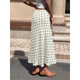 Women Polka Dot Satin Mermaid Midi Skirt High Waist Elegant Casual Long Skirt