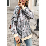 Camo Print Side Slit Crew Neck Sweatshirt