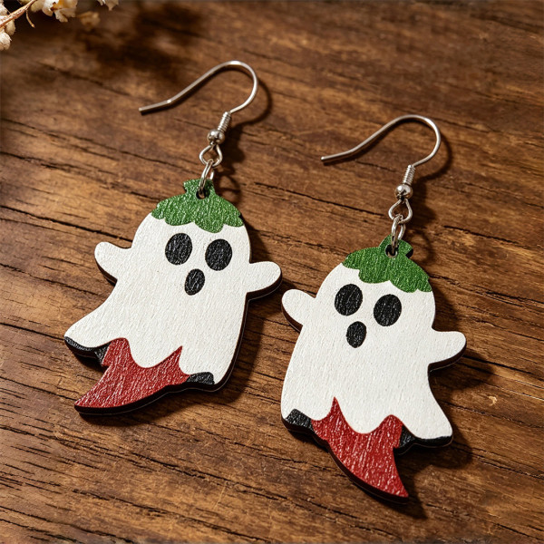 Halloween Ghost Chili Wooden Earrings