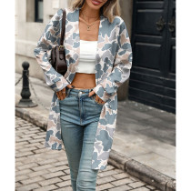 Camo Print Open Front Cardigan