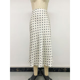 Women Polka Dot Satin Mermaid Midi Skirt High Waist Elegant Casual Long Skirt