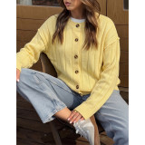 Yellow Ribbed Knit Button‑Front Cardigan