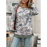 Camo Print Side Slit Crew Neck Sweatshirt
