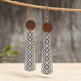 Boho Aztec Long Wooden Dangle Earrings