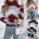 Geometric Pattern Turtleneck Knit Sweater